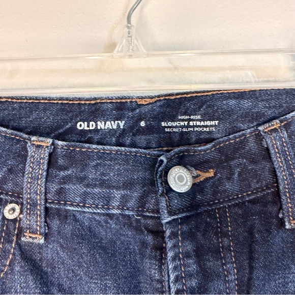 Old Navy High Rise Slouchy Straight Dark Wash Denim Jeans Cropped Button Fly 6 - Picture 2 of 11